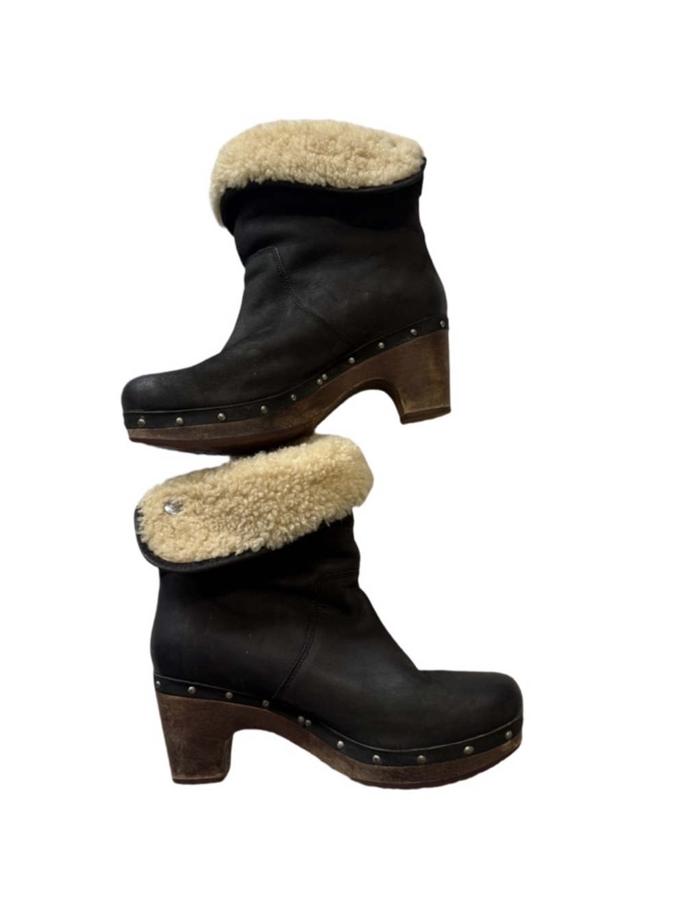 UGG Australia Lynnea Black Suede Shearling Clog Boots Studded Size 8